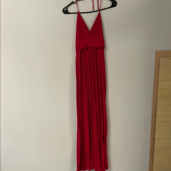 Red Sleeveless Maxi Dress with Spaghetti Straps - Picture 1 of 5